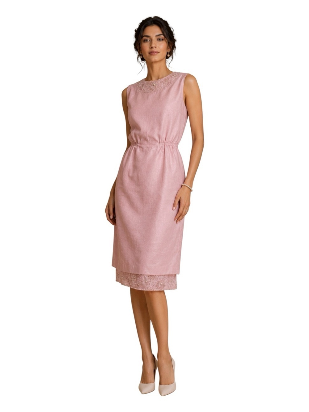 Vintage Pink Hand Beaded Cocktail Dress | Pearls Silk | 60s Jackie O Glam